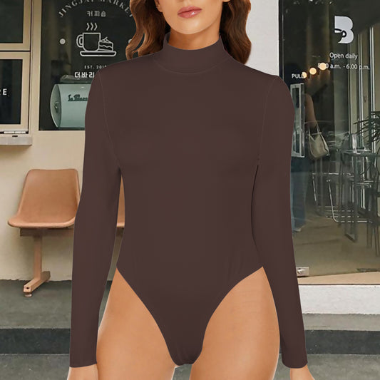 Turtle Neck Long Sleeve Bodysuit Chocolate