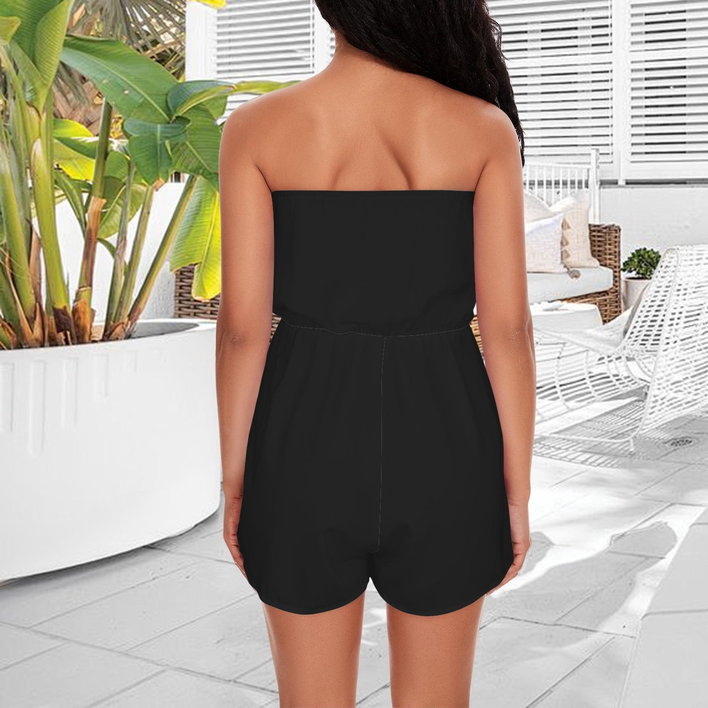 Tube Top Shorts Romper Black