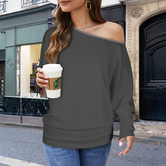 Casual Long Batwing Sleeve Off Shoulder Sweater Pullover Top Grey