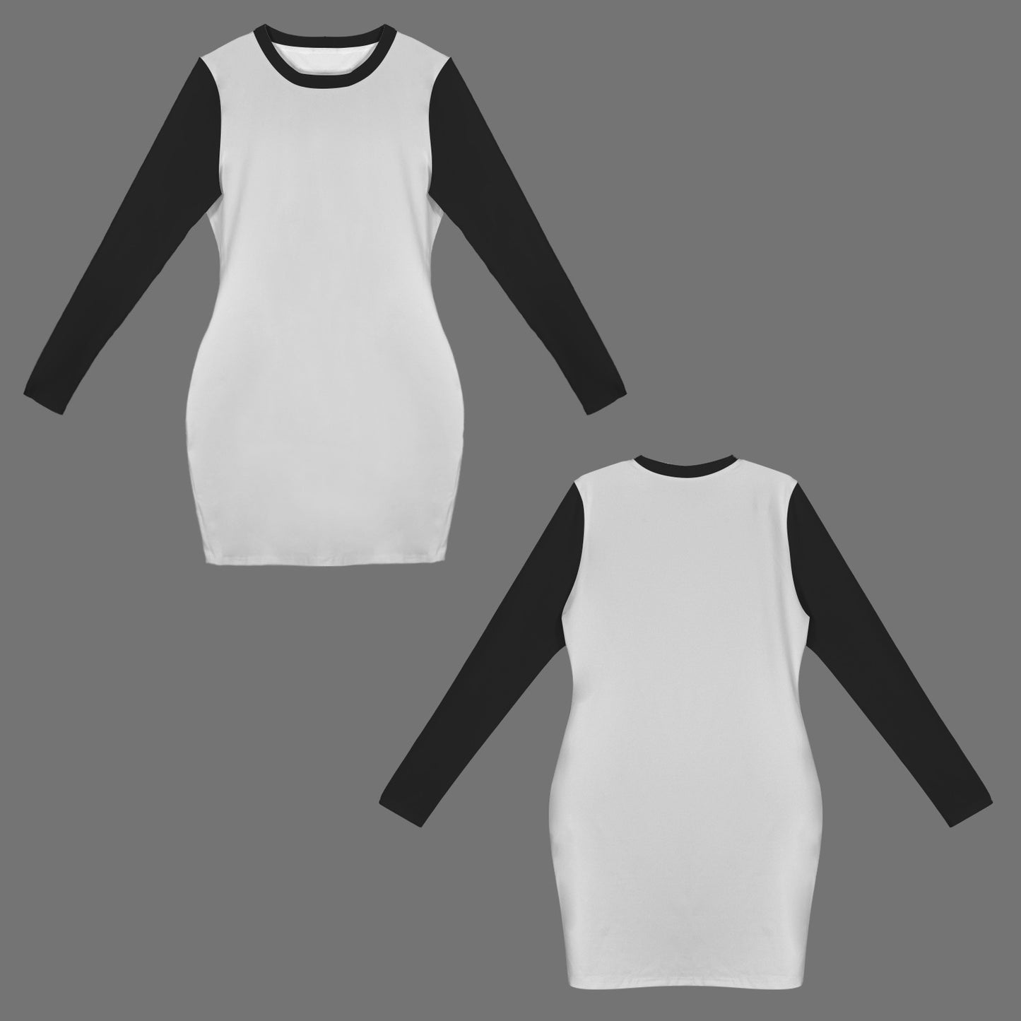 Crew Neck Long Sleeve Bodycon Dress Black Grey