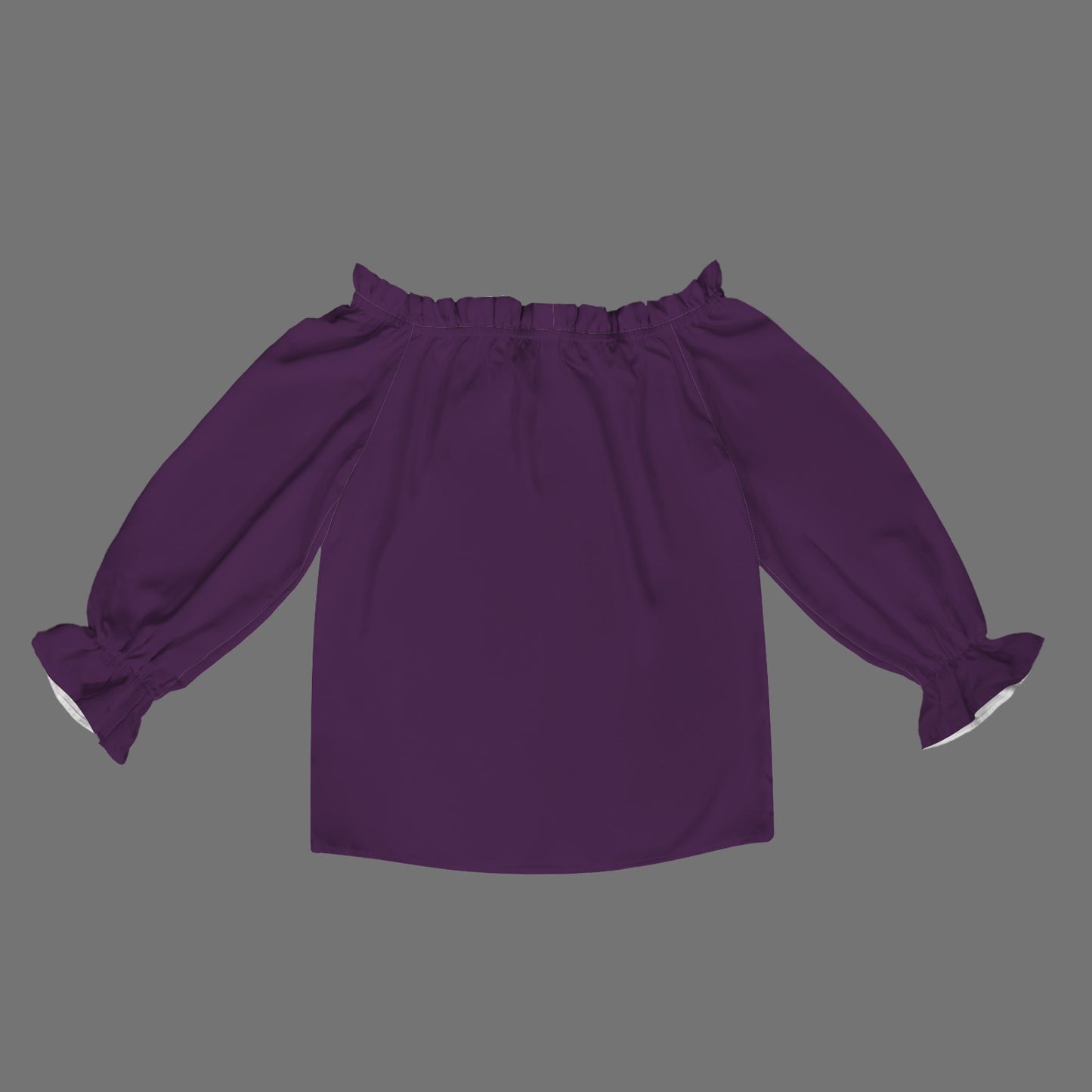 Off Shoulder Lantern Sleeve Ruffle Trim Blouse Flower Purple