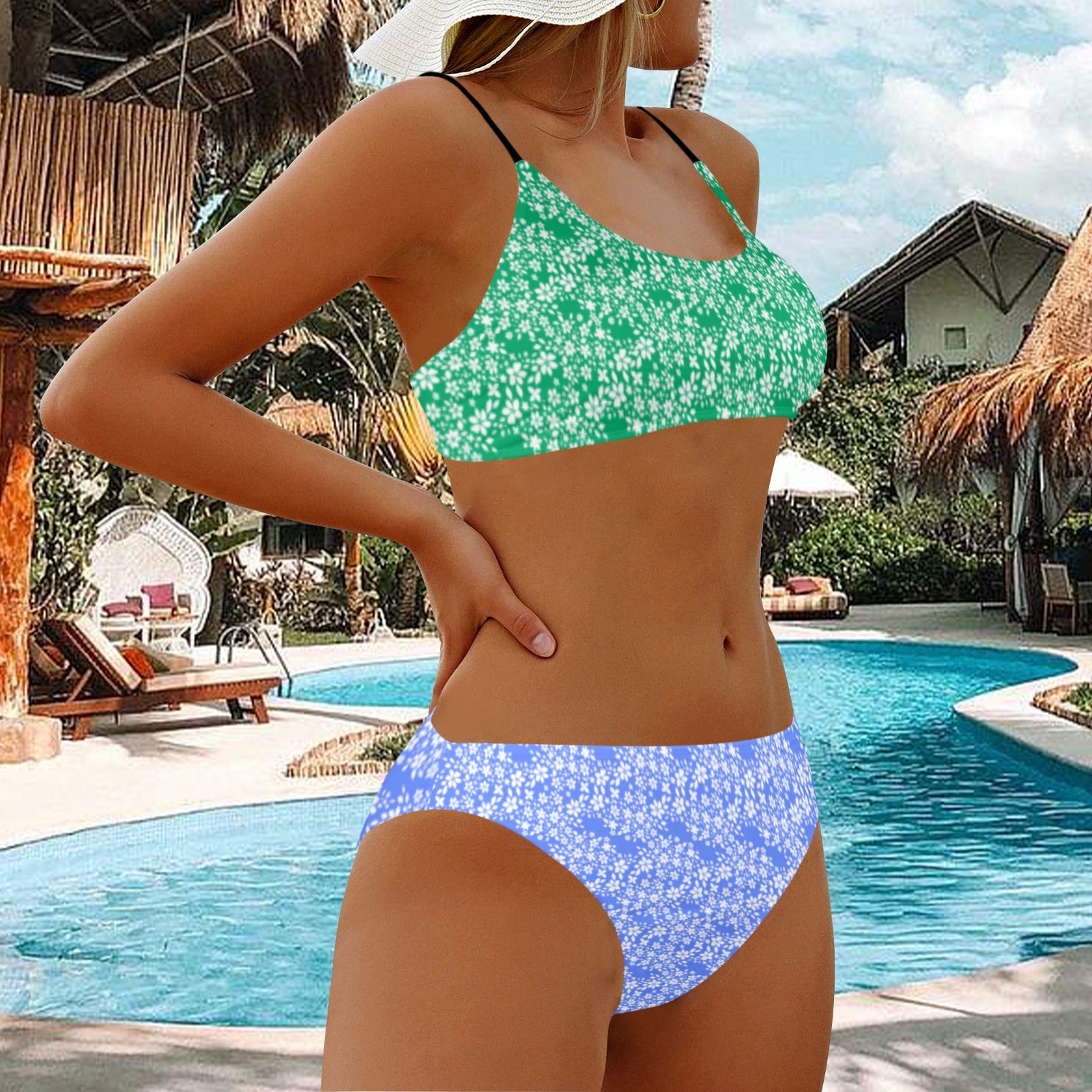 Green Periwinkle Floral Bikini