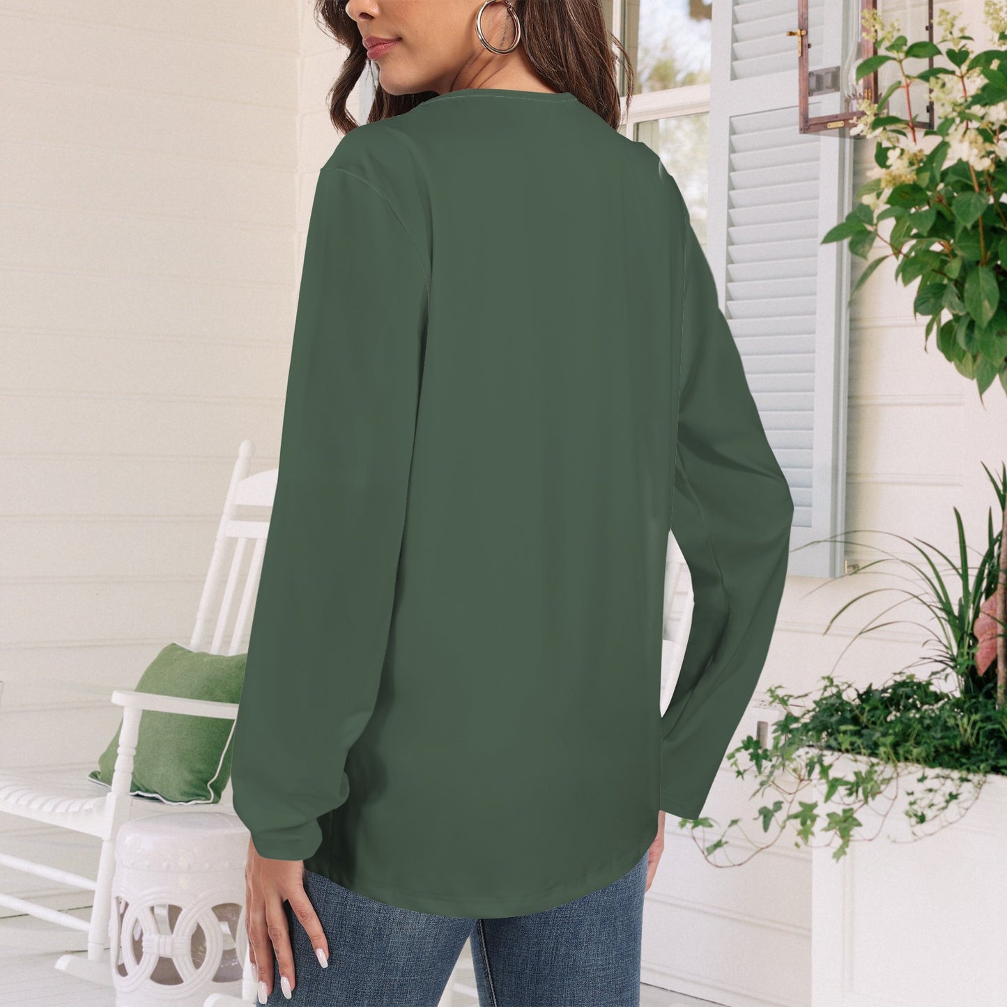 Long Sleeve Round Neck T Shirt Dark Olive