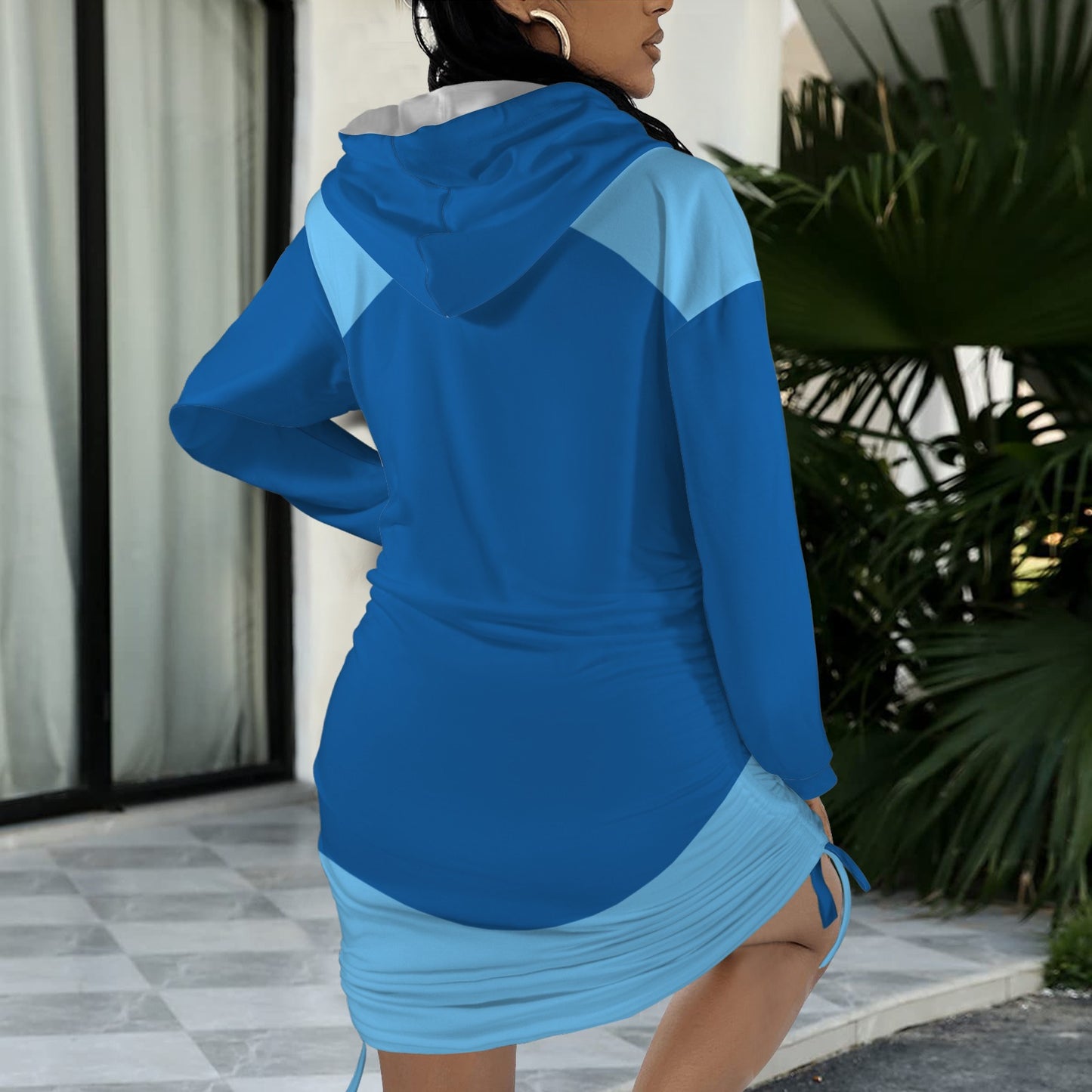 Blues Hoodie Drawstring Sweatshirt Dress