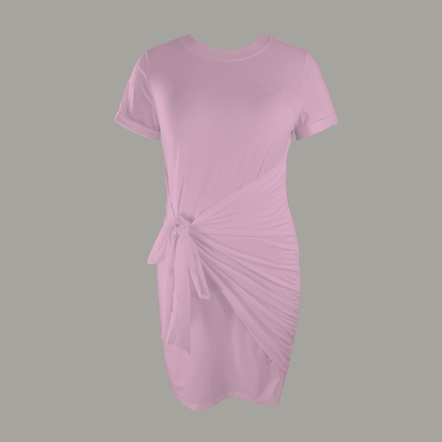 Short Sleeve Wrap Bodycon Ruched Tie Waist Mauvy