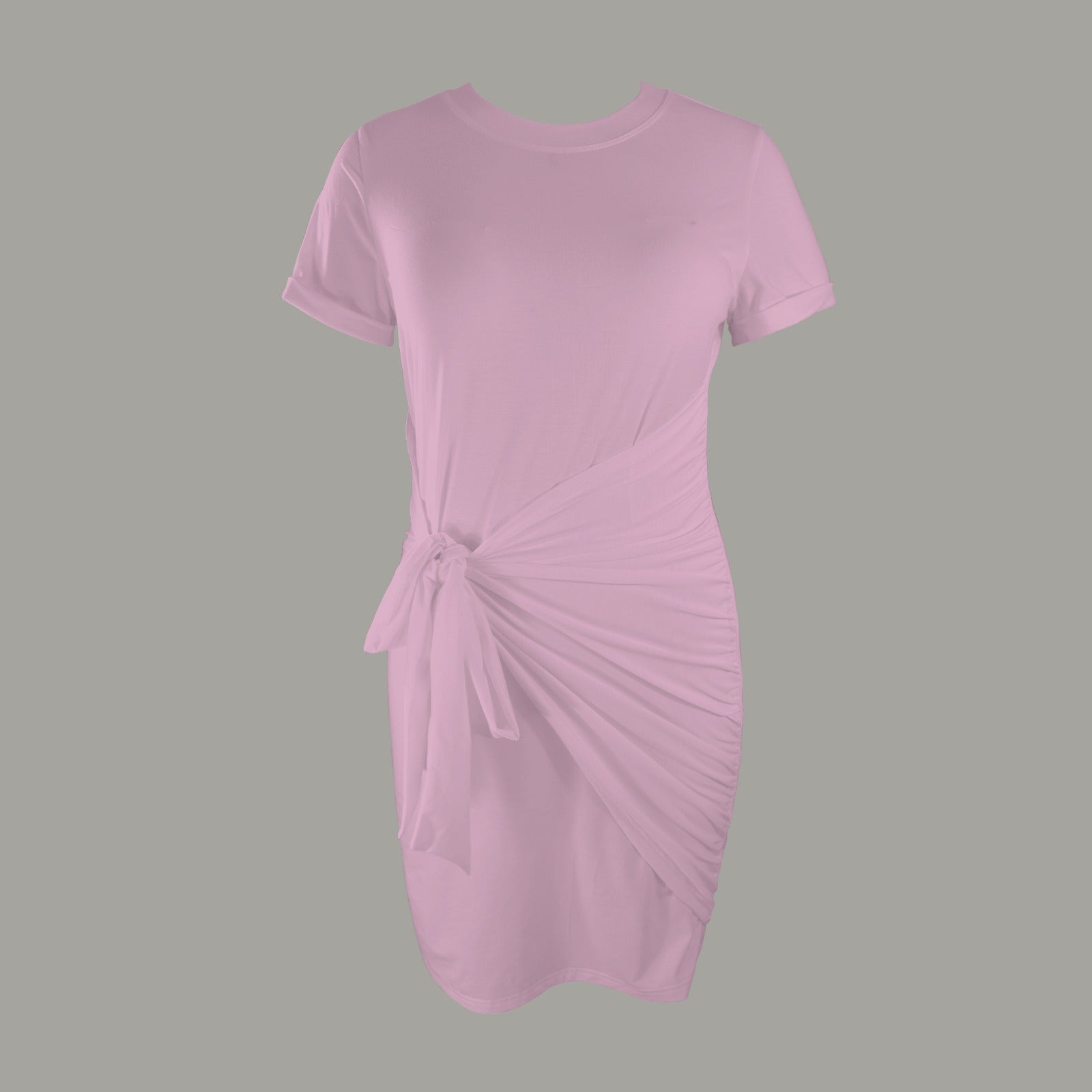 Short Sleeve Wrap Bodycon Ruched Tie Waist Mauvy