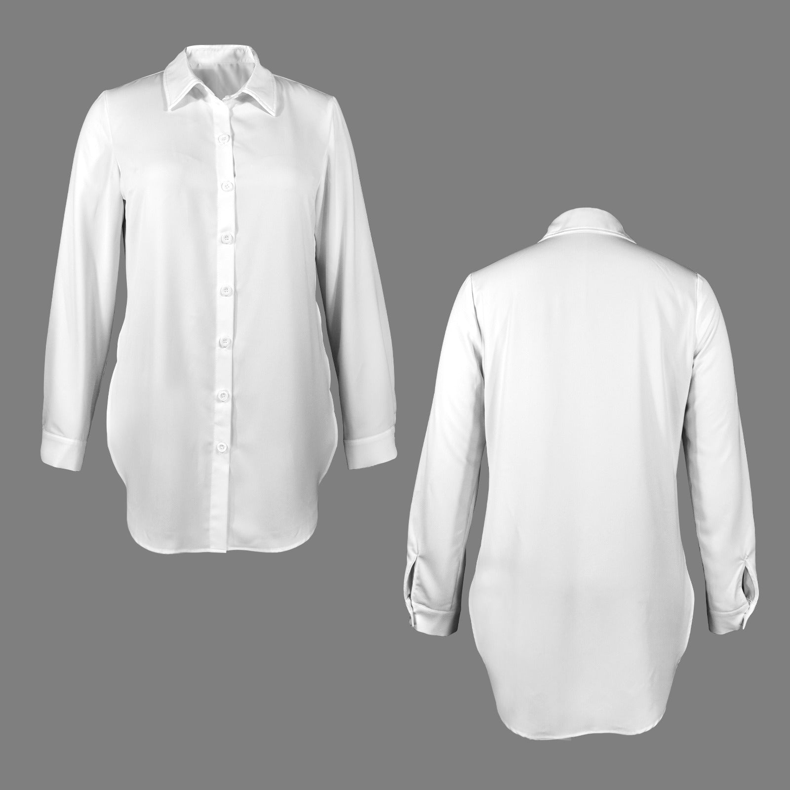 Button Front Long Sleeve Shirt with Split Sides White