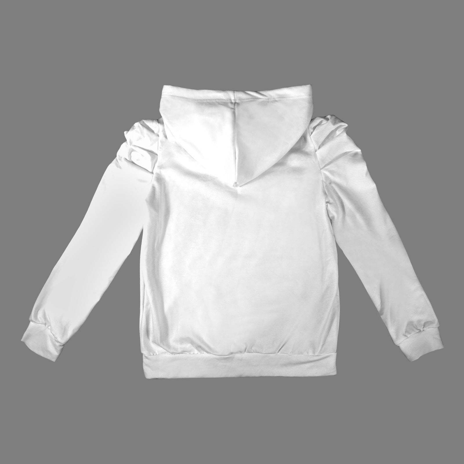 Pleated Puff Sleeve Hooded Fleece Sweatshirt Romantic White