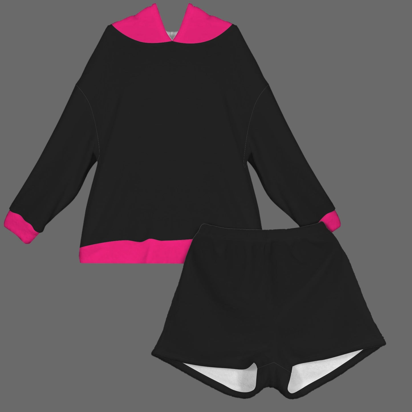 Plush Hooded Pajamas Set Black & Magenta Unlimited as the Stars