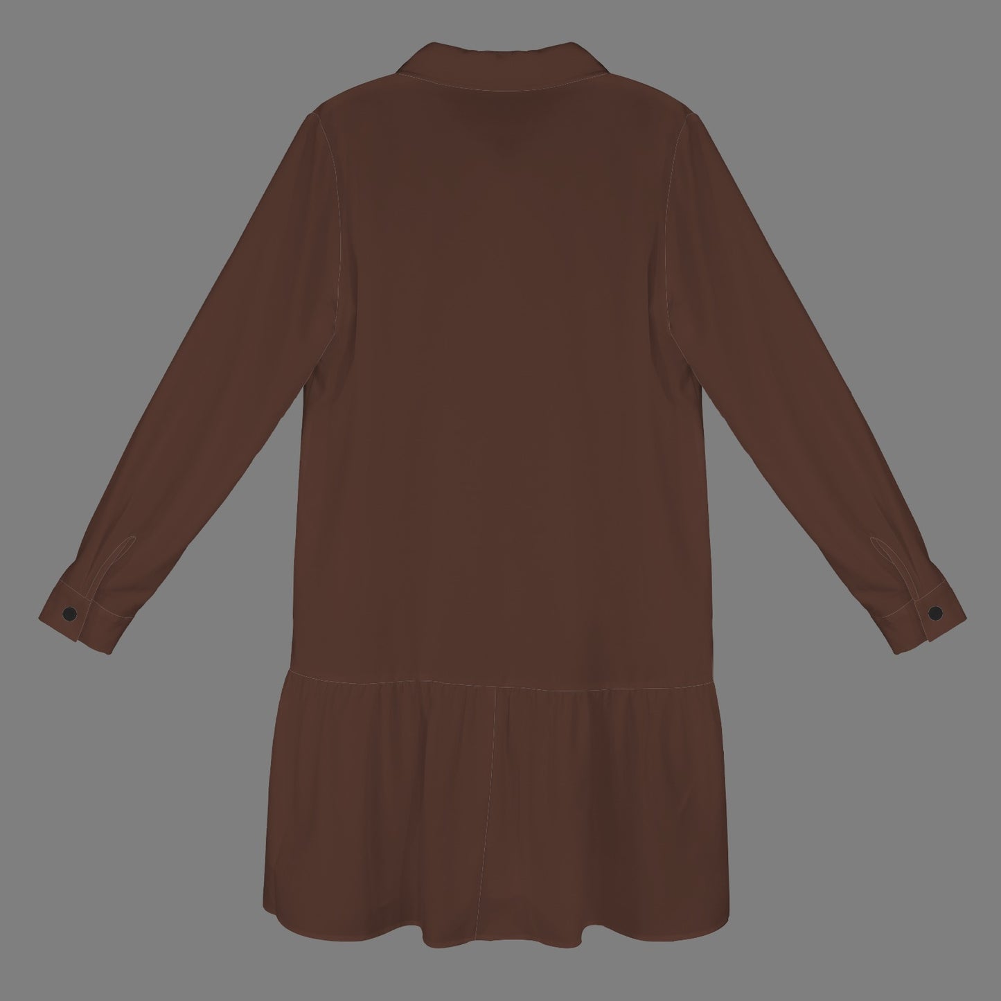 Chocolate Lapel Button Long Sleeve Pleated Shirt Dress