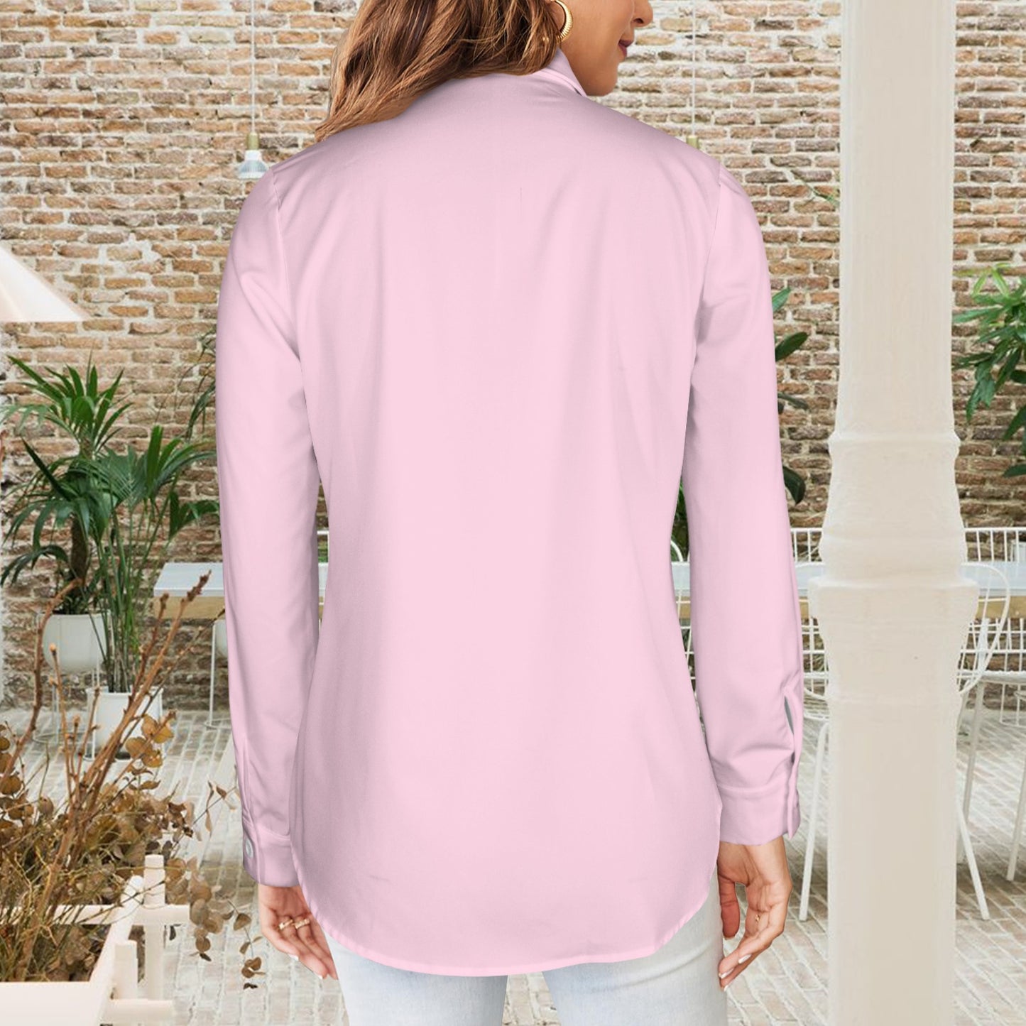 Basic Button Down Long Sleeve Shirt Pink