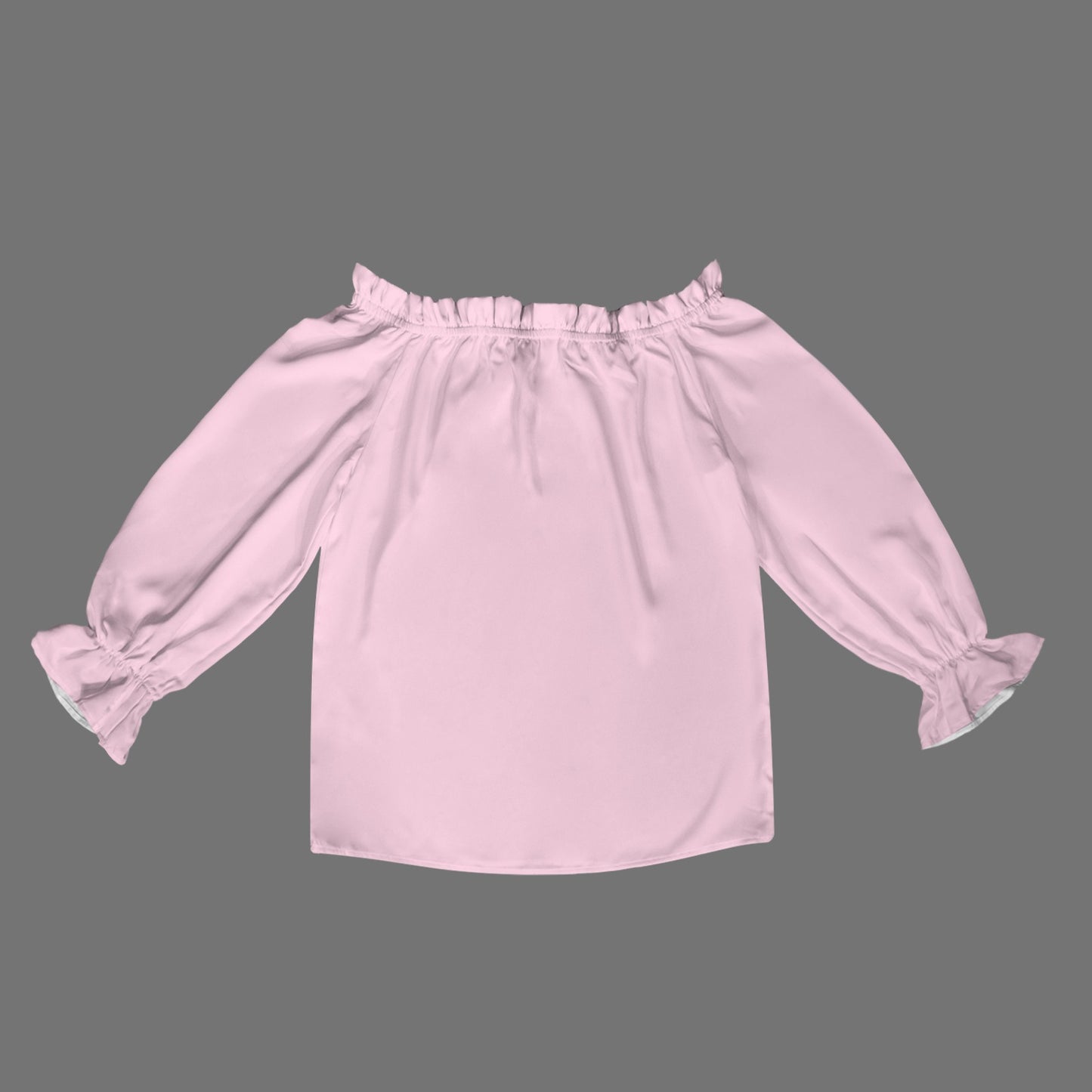 Off Shoulder Lantern Sleeve Ruffle Trim Blouse Pink