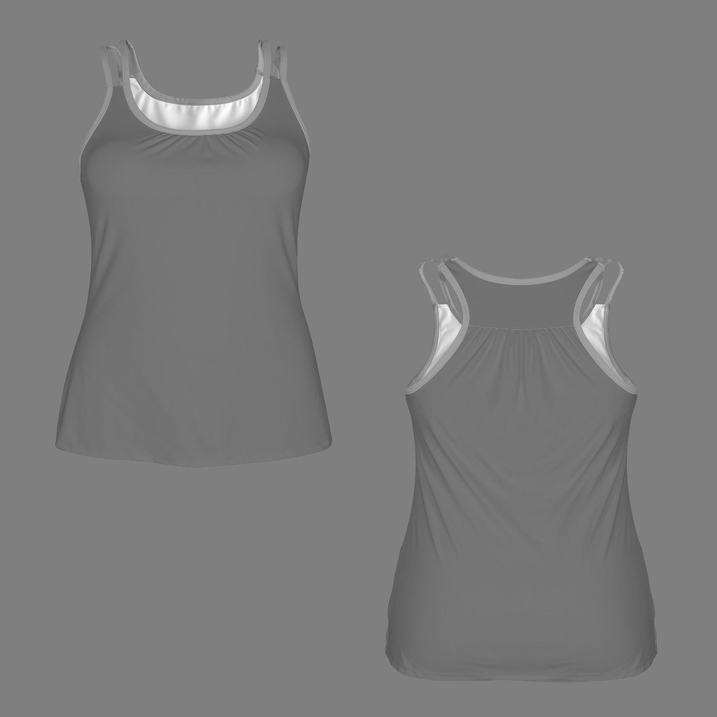 Doubled Shoulder Straps Racerback Sports Tank Grey