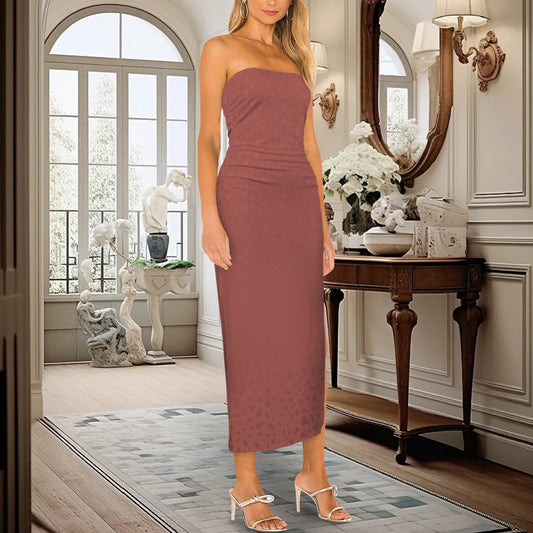 Strapless Side Slit Maxi Slim Fit Dress Cocoa Coral