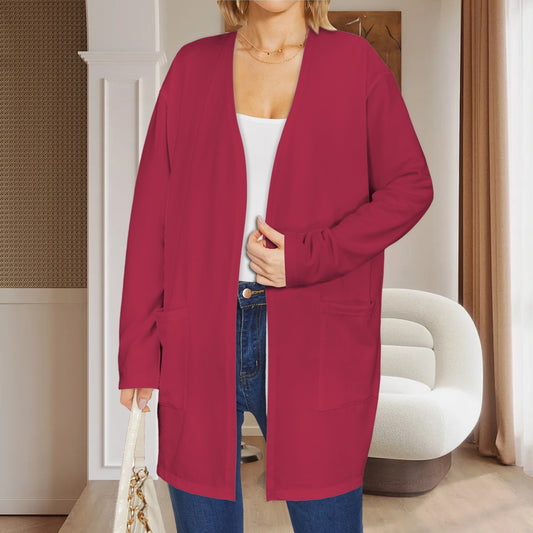 Long Sleeve Pocket Cardigan Dark Red