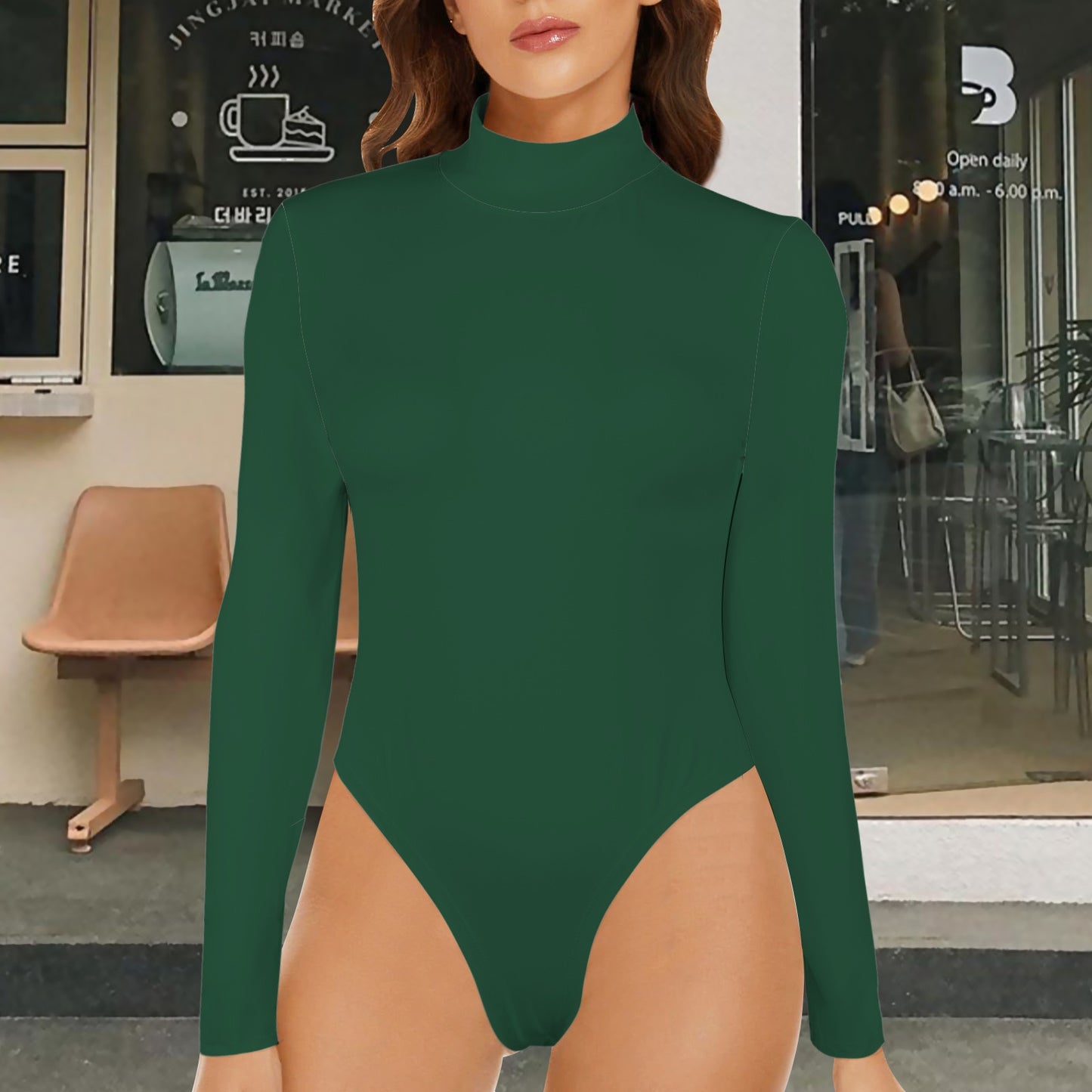 Turtle Neck Long Sleeve Bodysuit Forest