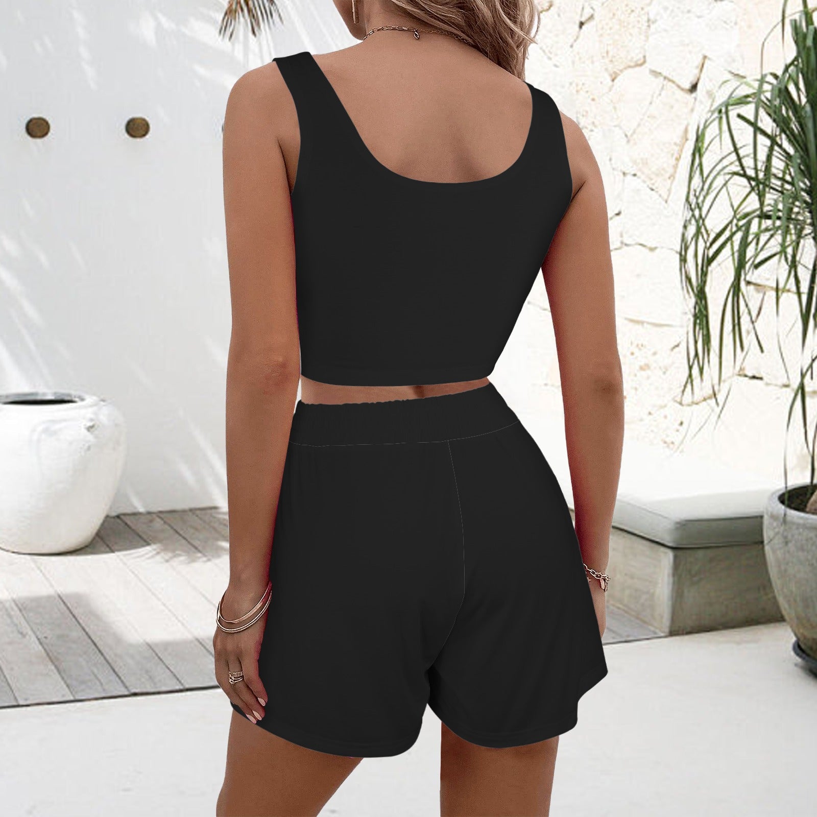 Crop Tank Top & Shorts Set Black