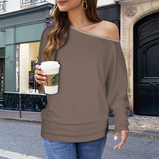 Casual Long Batwing Sleeve Off Shoulder Sweater Top Mocha