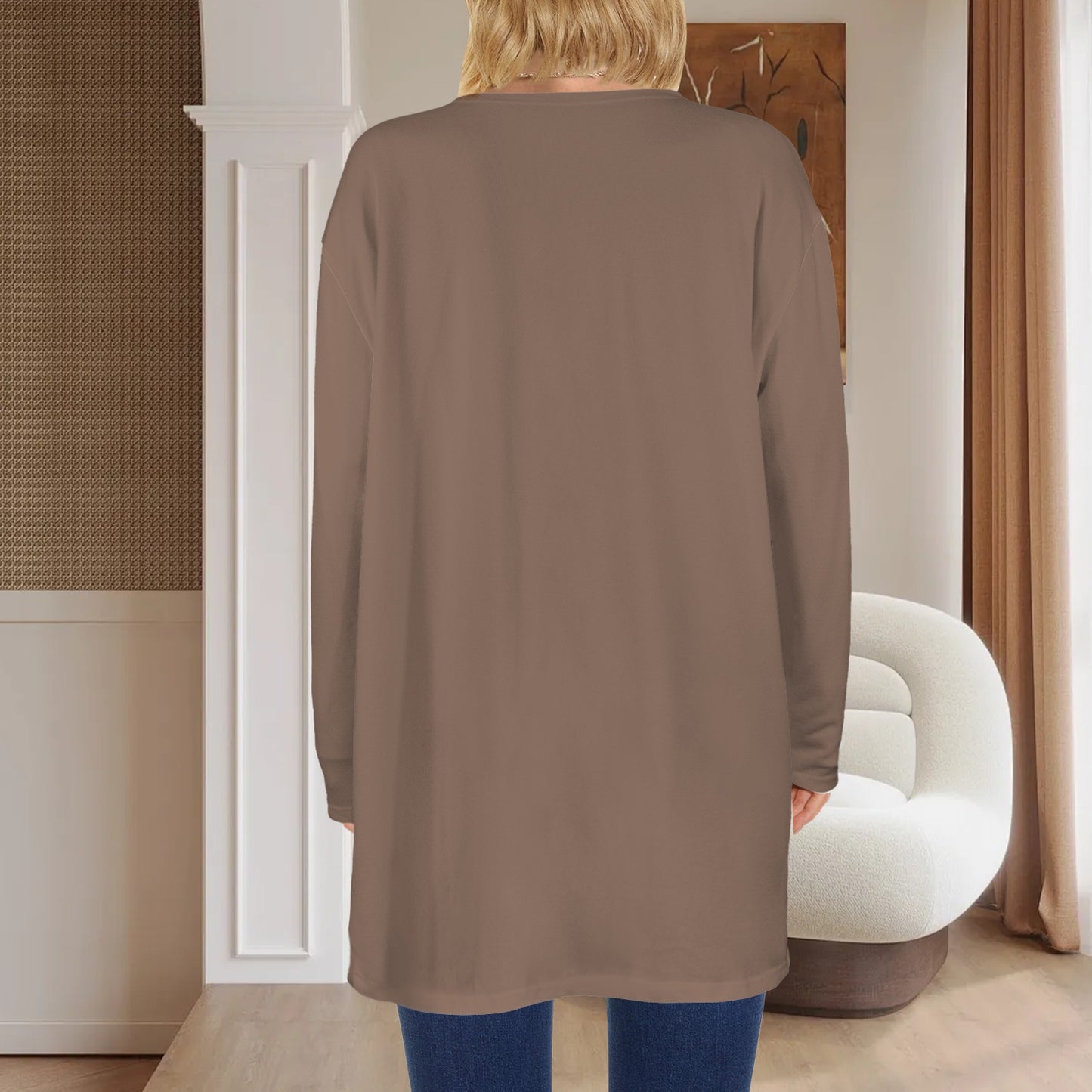 Long Sleeve Pocket Cardigan Beige Brown