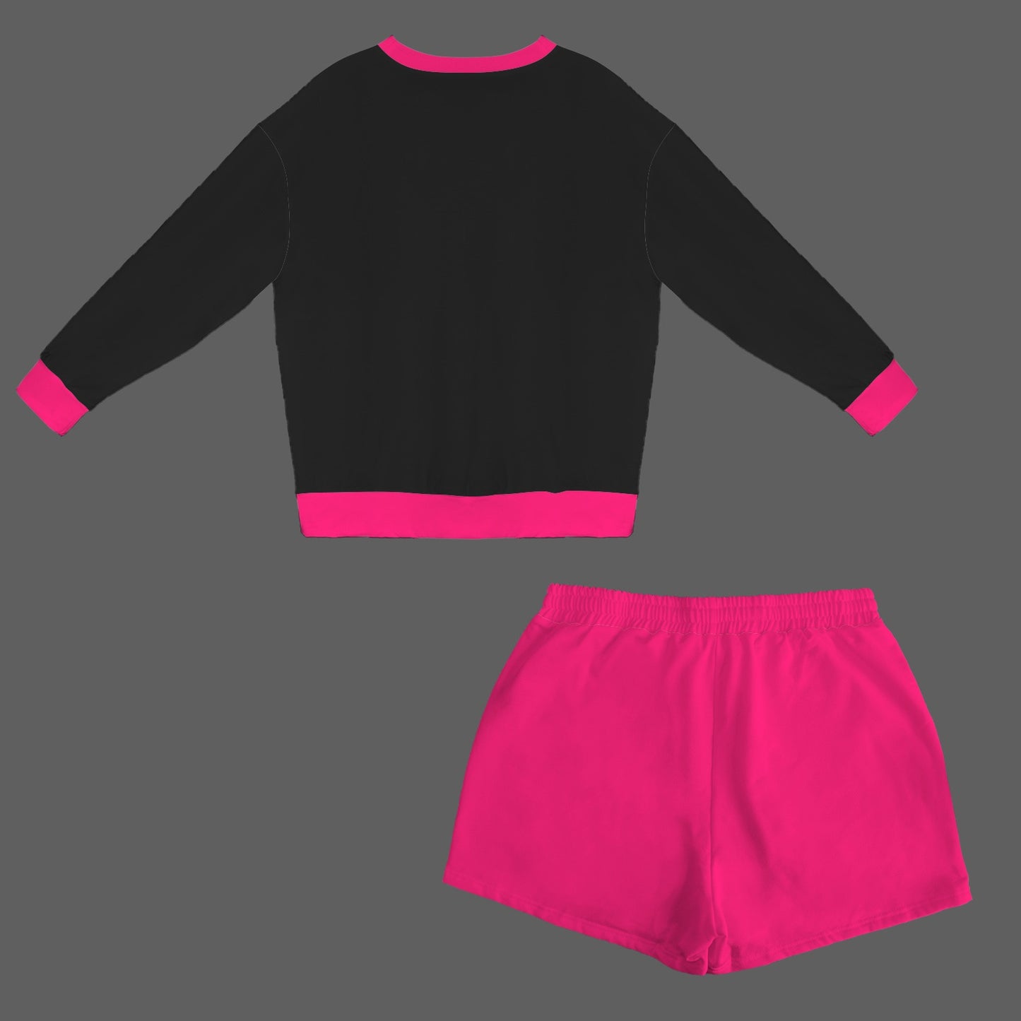 Magenta Black Long Sleeve Fleece Sweatshirt & Drawstring Shorts Set