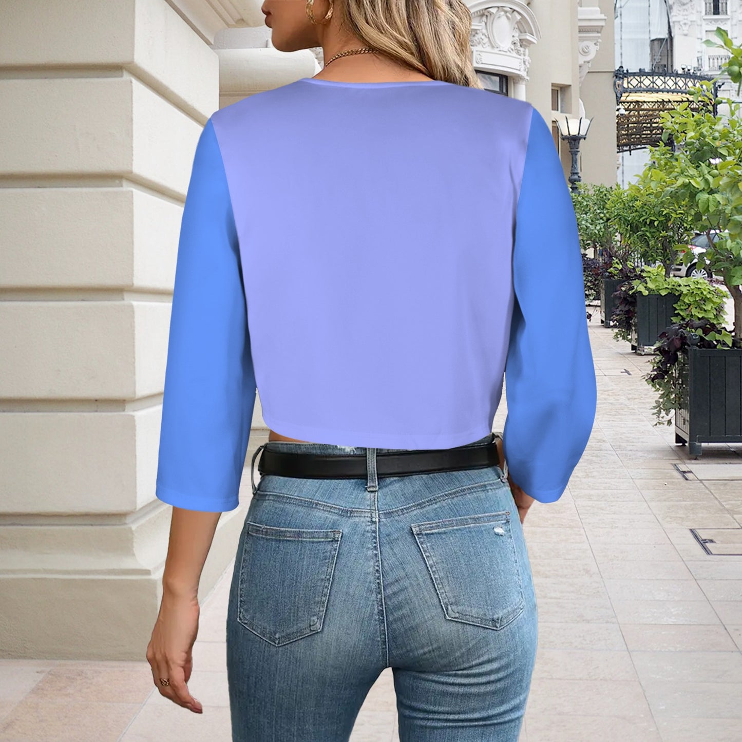 Open Front Cropped Blazer Blues