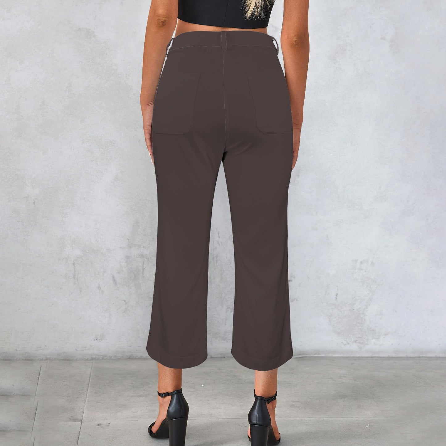 High Waist Pocket Flared Cropped Pants Espresso