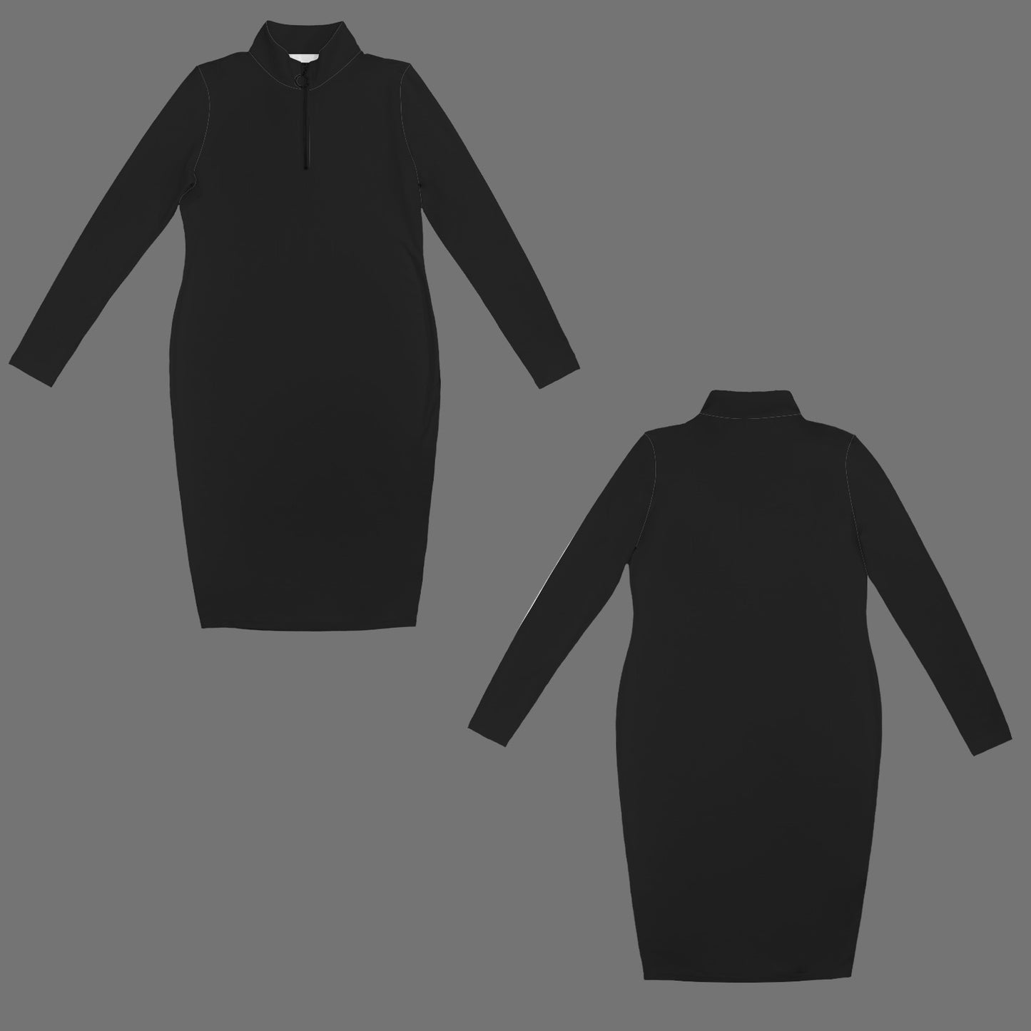 Half Zip Long Sleeve Bodycon Dress Black