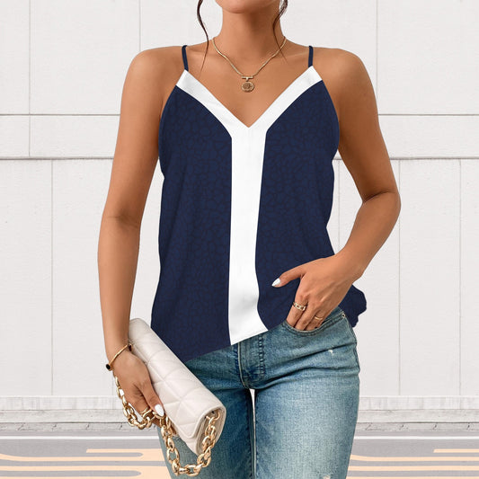 Navy Petal Print V-Neck Cami Top