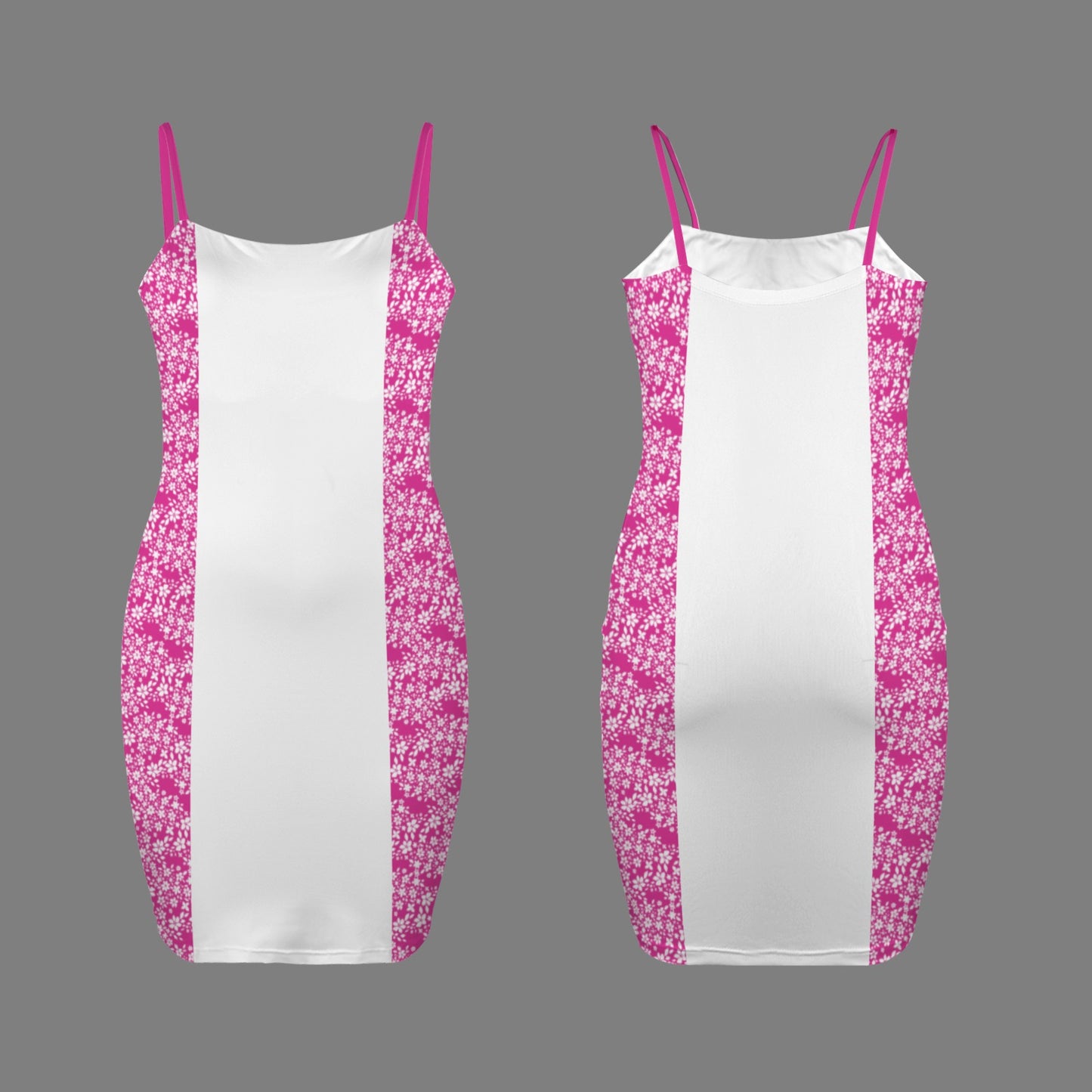 Magenta White Stripe Floral Fitted Cami Dress