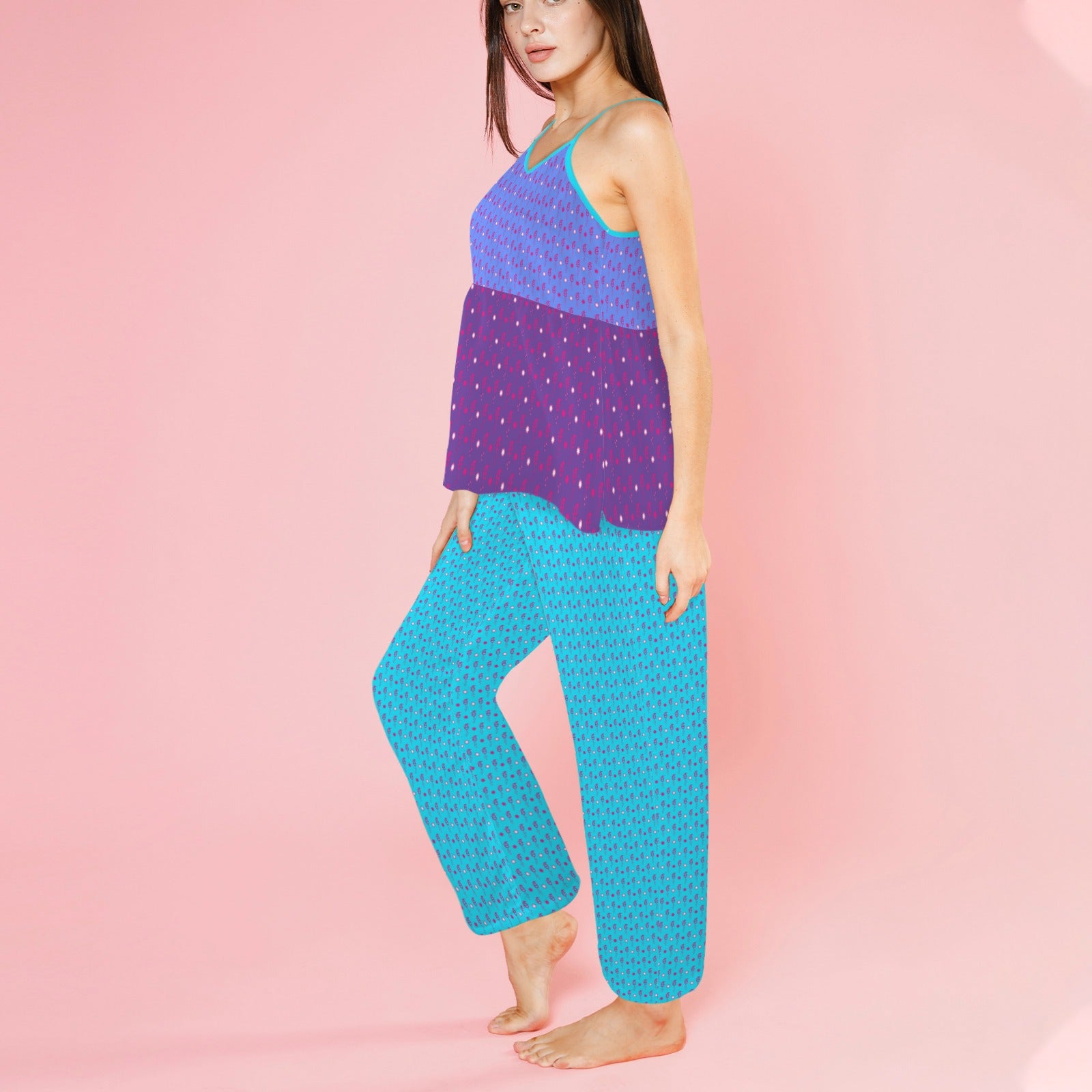 Turquoise Periwinkle & Purple é Stardrops Print 3 Piece Pajama Set