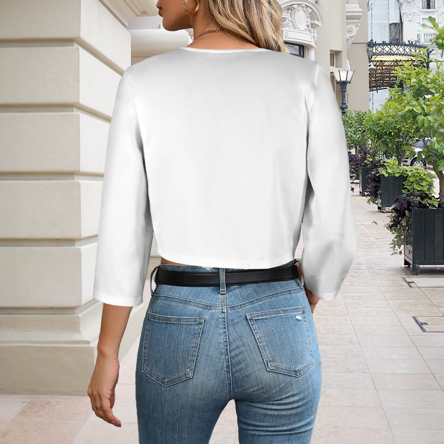 White Open Front Short Blazer