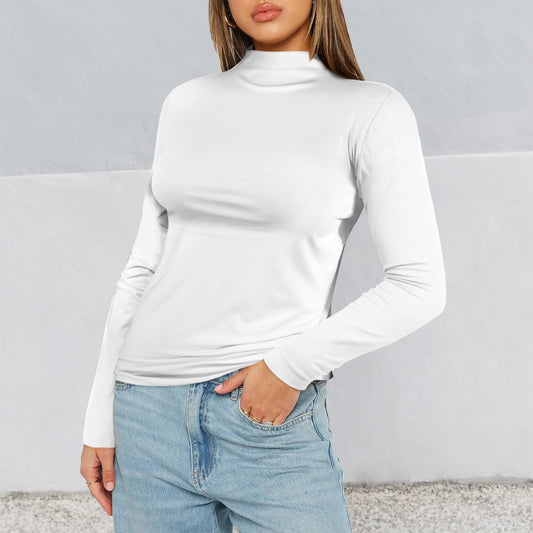 Turtleneck Slim Long Sleeve T-Shirt White