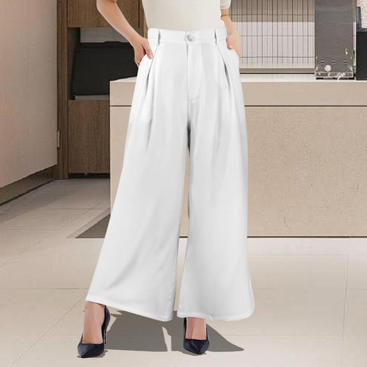 High Waist Casual Wide Leg Long Pants White