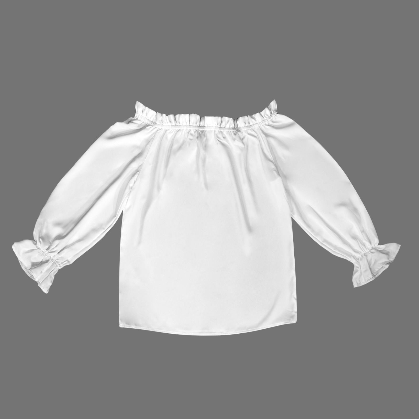 Off Shoulder Lantern Sleeve Ruffle Trim Blouse White