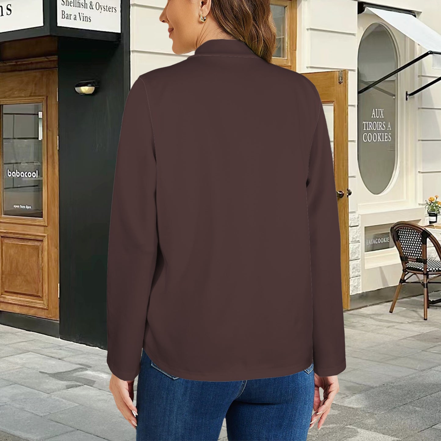 Open Front Long Sleeve Blazer Espresso Chocolate