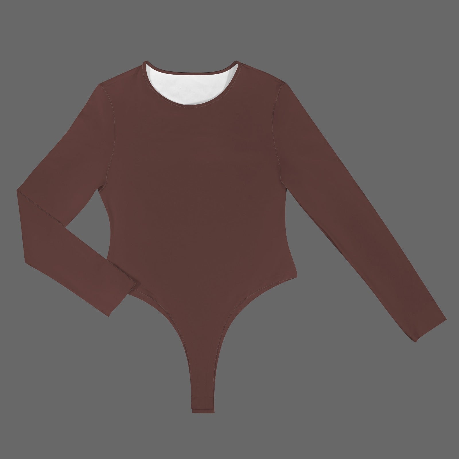 Round Neck Long Sleeve Bodysuit Brown