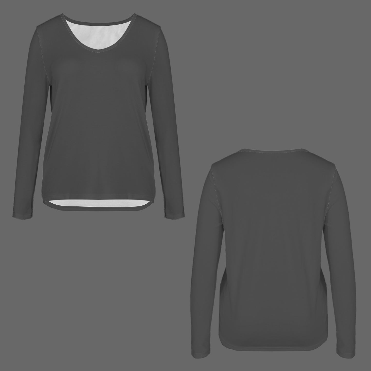 V Neck Long Sleeve Pullover Top Grey