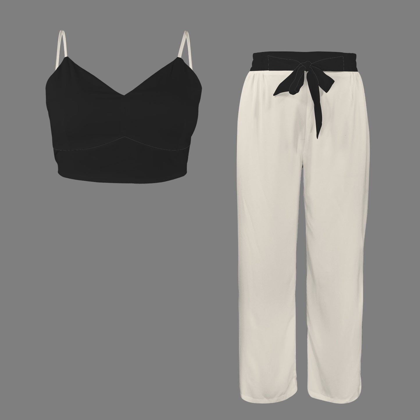 Black Off White Two Piece Cami Pant Set