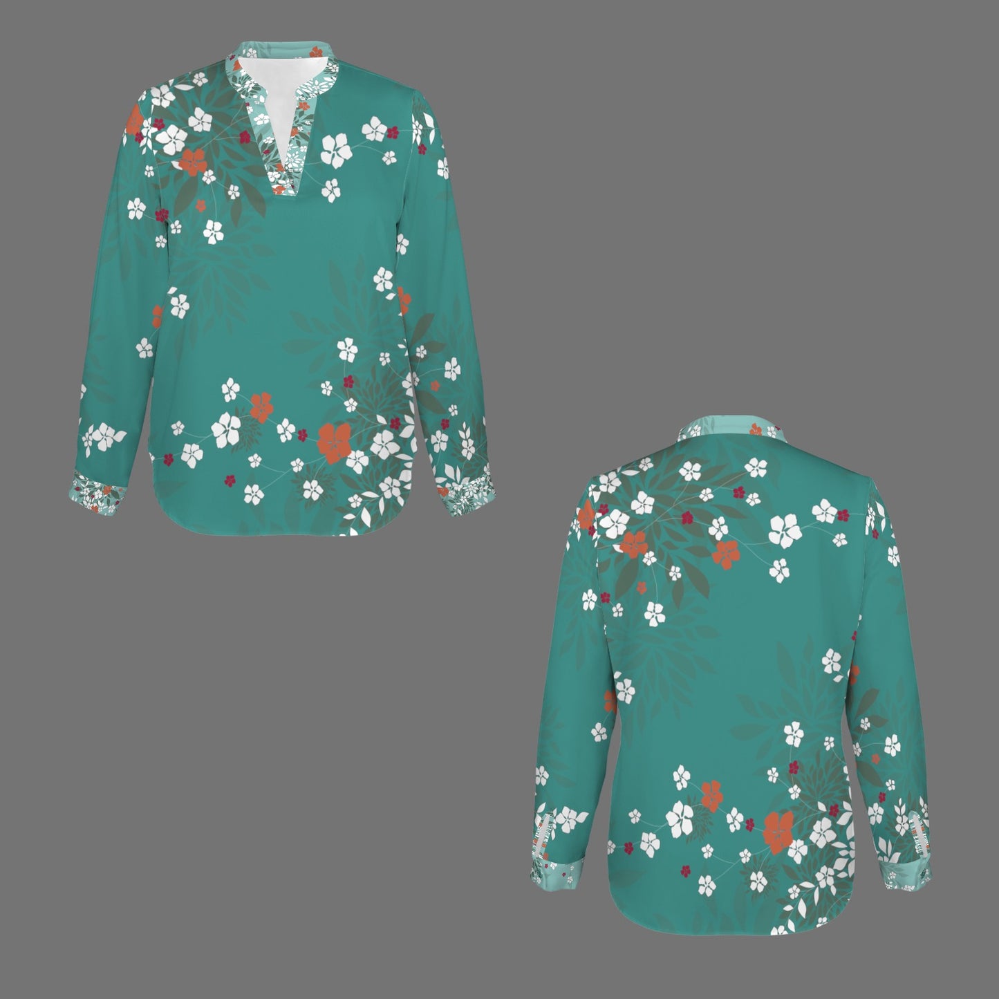 V-Neck Long Sleeve Blouse Blossom Teals