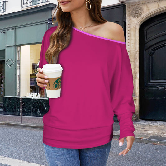 Casual Long Batwing Sleeve Off Shoulder Sweater Pullover Top Flower Hues