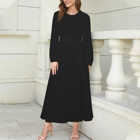 Long Black Dress with Full Long Sleeves