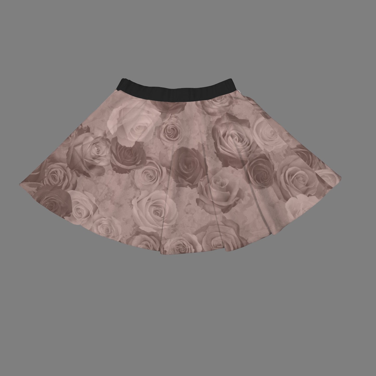 Elastic Waist Casual Flared Mini Skirt Mauvy Taupe Roses