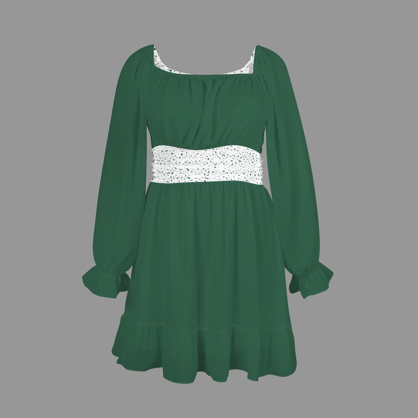 Emerald & White Ruffle Dress