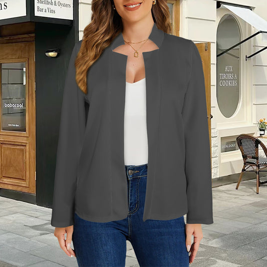 Open Front Long Sleeve Blazer Dark Grey