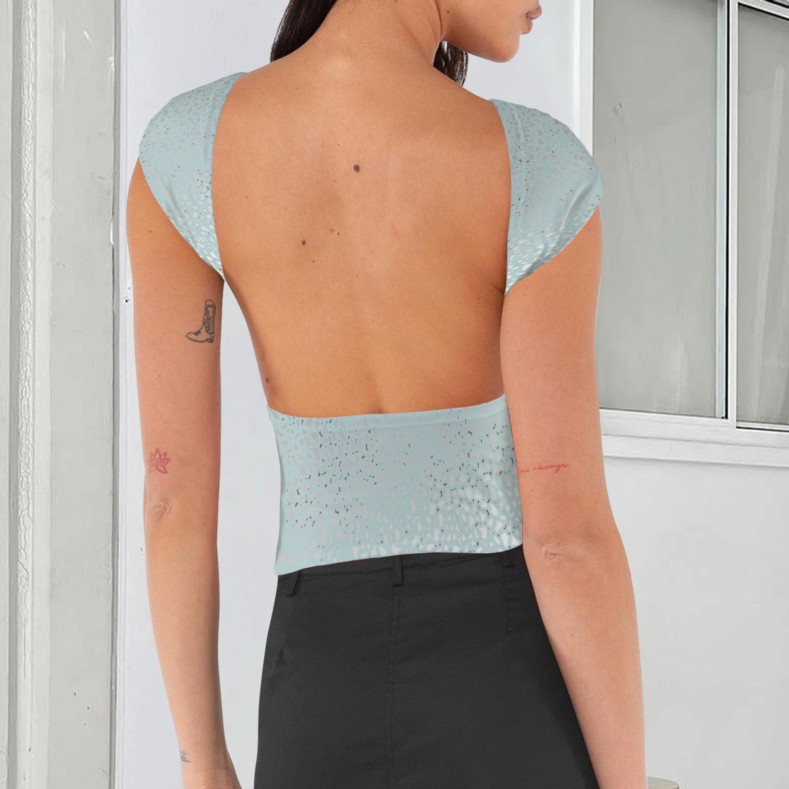 Minty Grey Natural Texture Print Backless T-Shirt