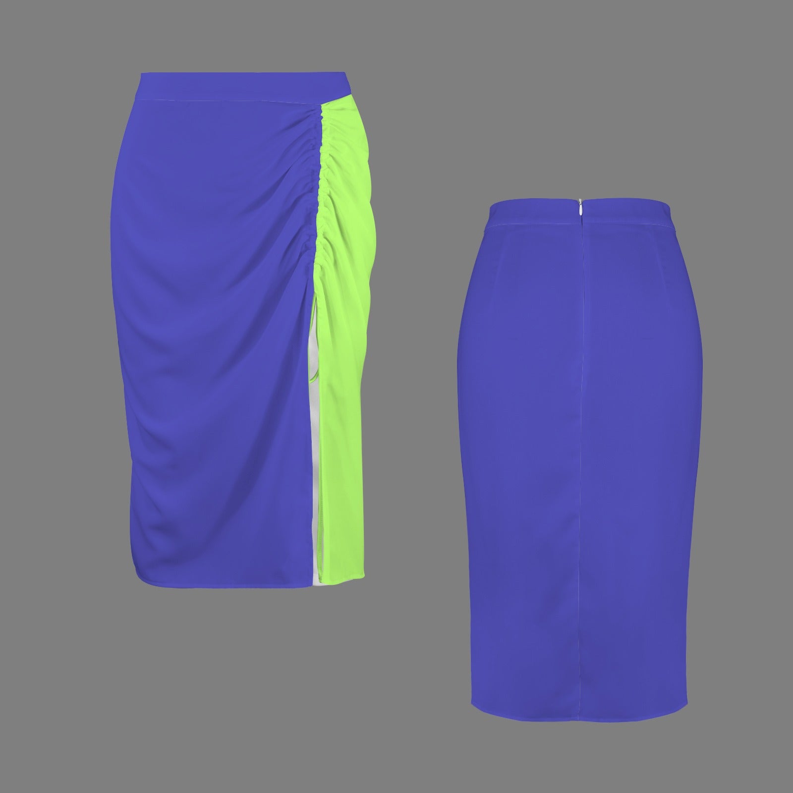 Drawstring Ruched Split Thigh Skirt Violet & Lime