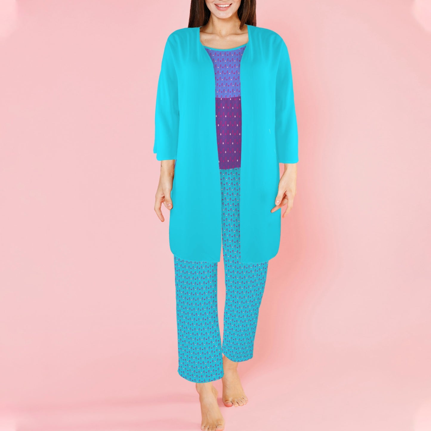 Turquoise Periwinkle & Purple é Stardrops Print 3 Piece Pajama Set