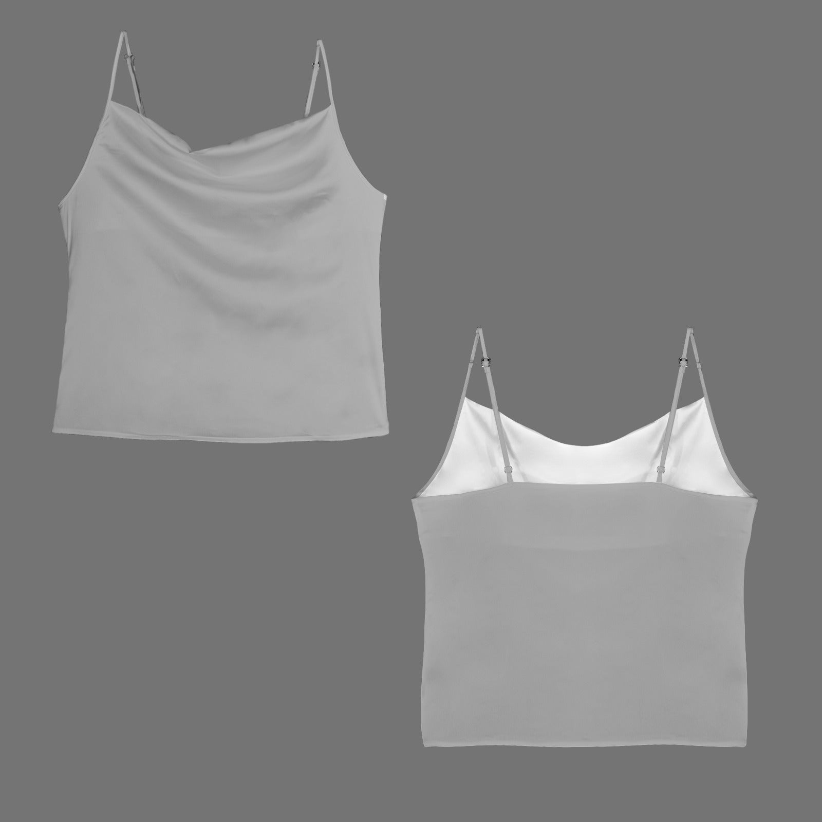 Grey Pearl Drop Neck Silky Satin-like Cami Top