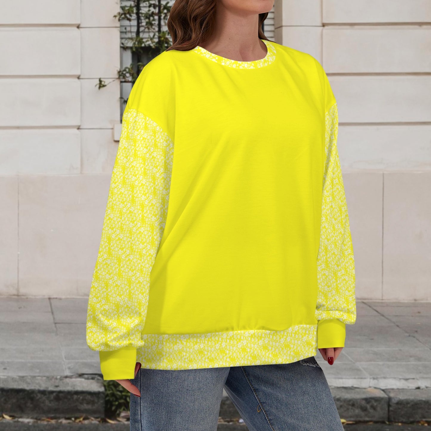 Sun Yellow Sweatshirt with White Floral