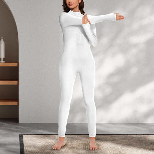 Long Sleeve Zip Front Jumpsuit White